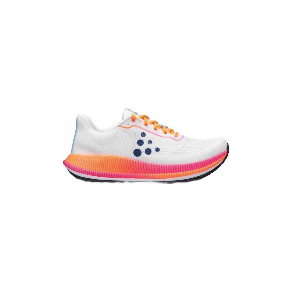 NEW CRAFT women's pacer 2 running shoes in white / fluorescent orange